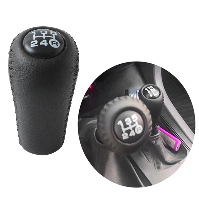 5 Speed Car Gear Shift Knob Handball Leather Lever Black for