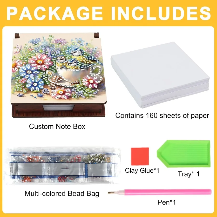 Note Storage Box Diamond Art Painting Wooden Message Paper Storage Note Box Reusable Sticky Note Holder for Work Desk Organizat
