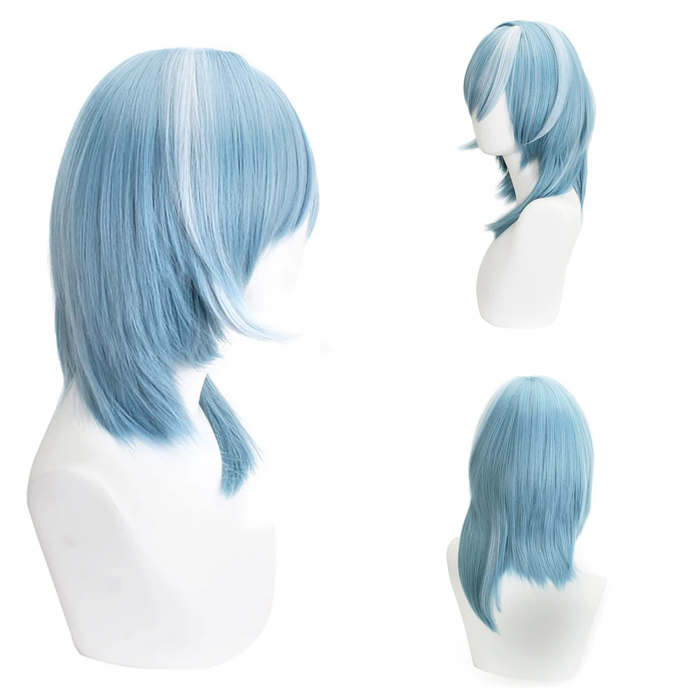 

Eula Cosplay Wig Light Blue White Highlight Heat Resistant Synthetic Fiber Anime Game Wig for Halloween Comic Con Daily Wear