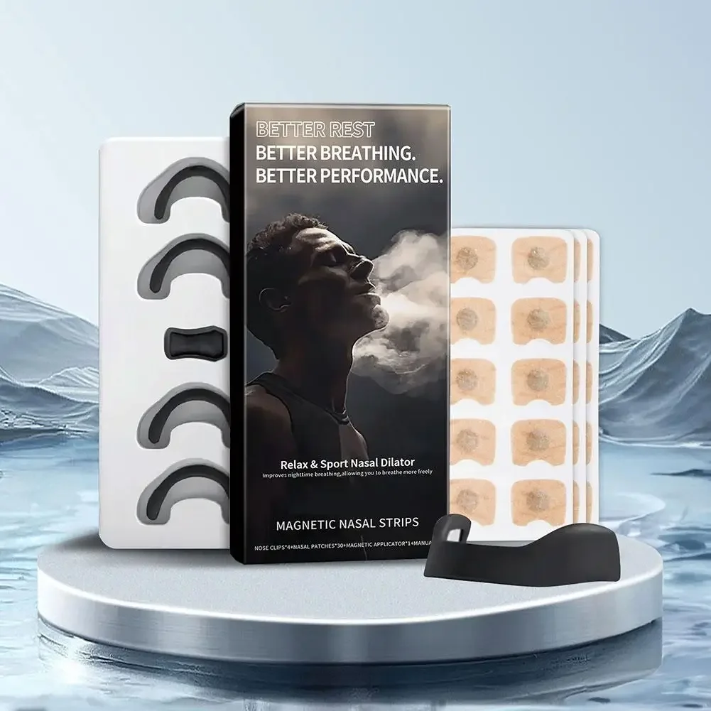 Kit de iniciación de tiras nasales magnéticas, reductor de ronquidos seguro para la piel y refuerzo de oxígeno, dilatador nasal deportivo para una mejor respiración