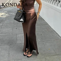 KONDALA 2026 Spring Summer Brown Satin Women Skirts Chic Elegant Prom Ladies Skirts Valentine‘s Day Beach Party Girls Skirts