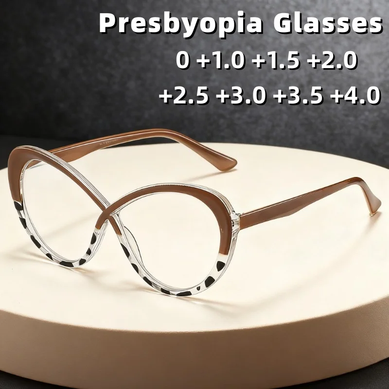

Stylish Butterfly-Frame Anti-Blue Light Presbyopia Glasses Unisex Color-Blocking High Definition Reading Eyewear 0 To +4.0