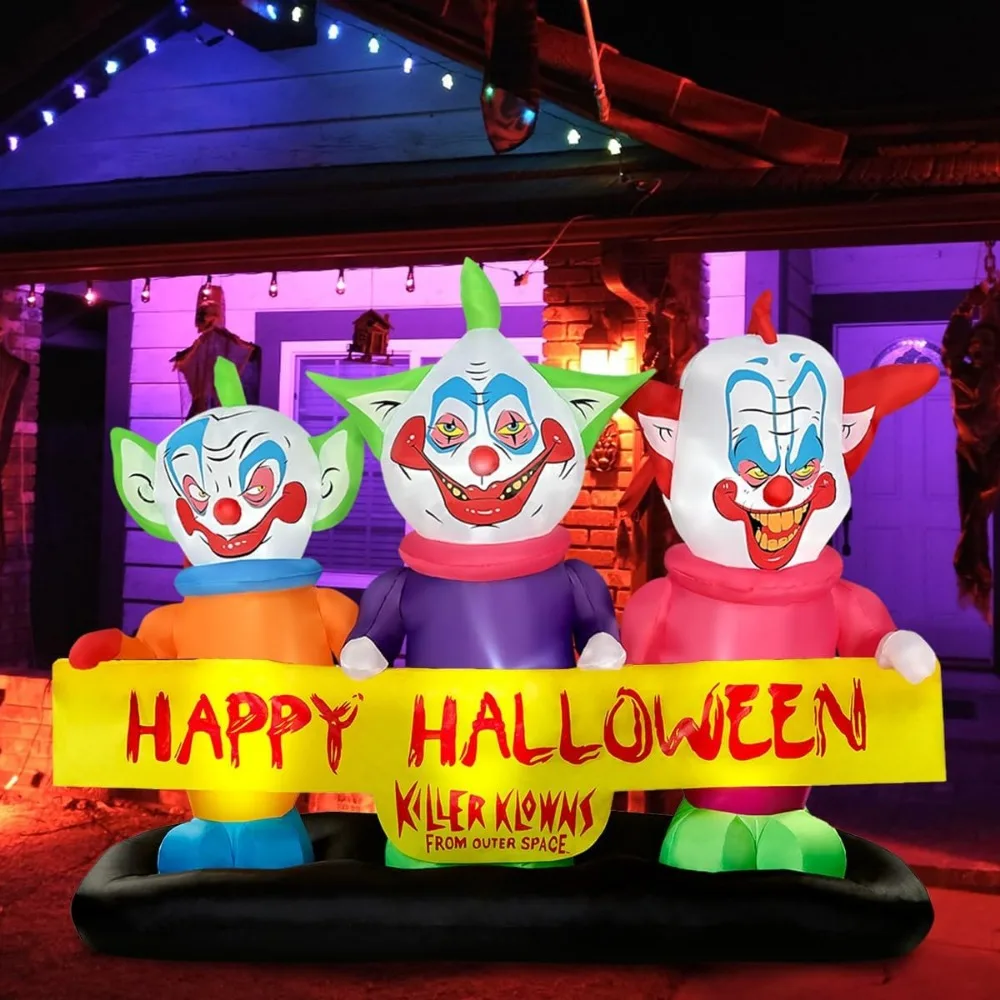 Halloween 6-Foot Inflatable Three Clowns Decoration for Outdoor and Indoor Use
