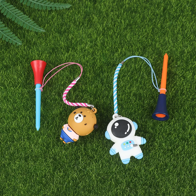 Golf Rubber Tee With Handmade Cartoon Pattern Rope Prevent Loss Golf Ball Holder