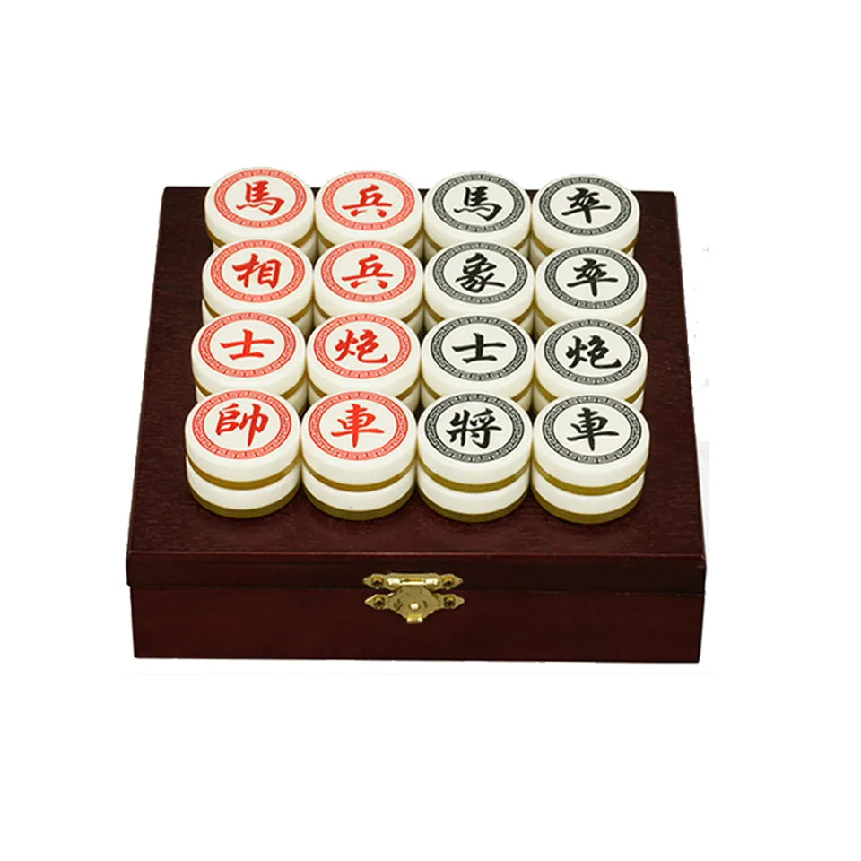 Chinese Chess Game, Xiang Qi Board Game, Wooden Box Acrylic Pieces Diameter 35mm Folding PVC Chessboard Chess Set, Family Gift