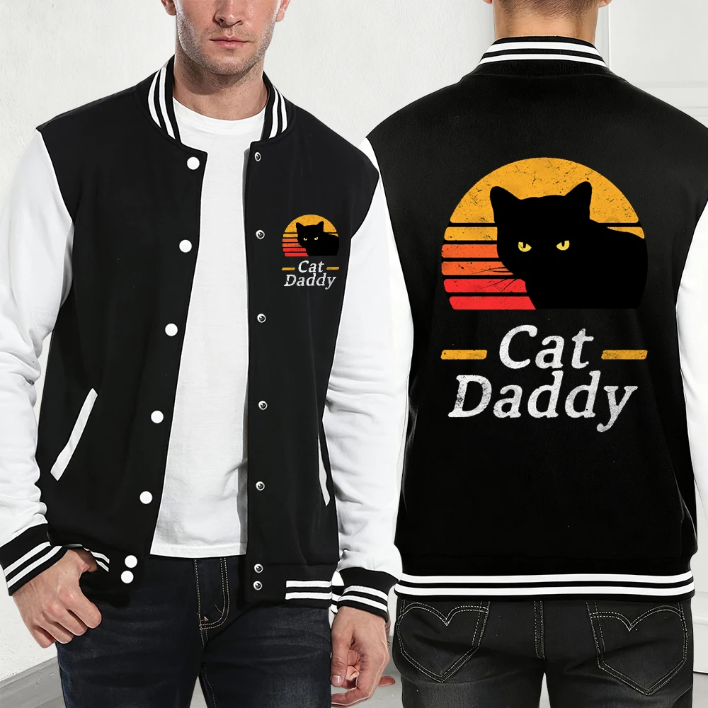 

Cat Daddy Cartoons Printing Baseball Coat Men'S Winter Loose Jackets Casual Comfortable Tops Basics Pocket Fleece Warm Clothes