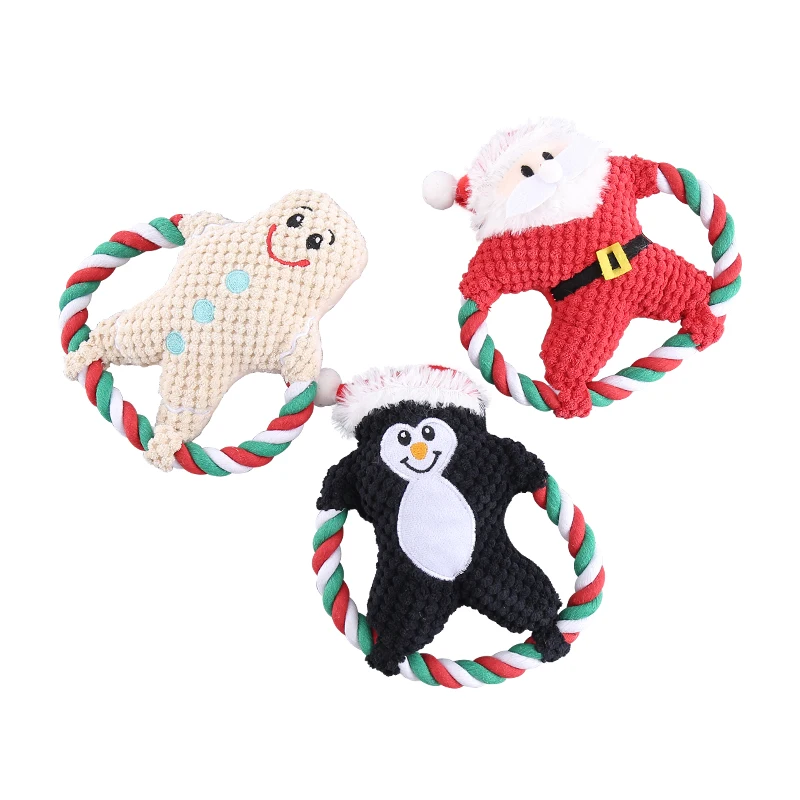 The Christmas collection of cotton rope plush dog toys contains interactive pet supplies for BB barking and grinding teeth