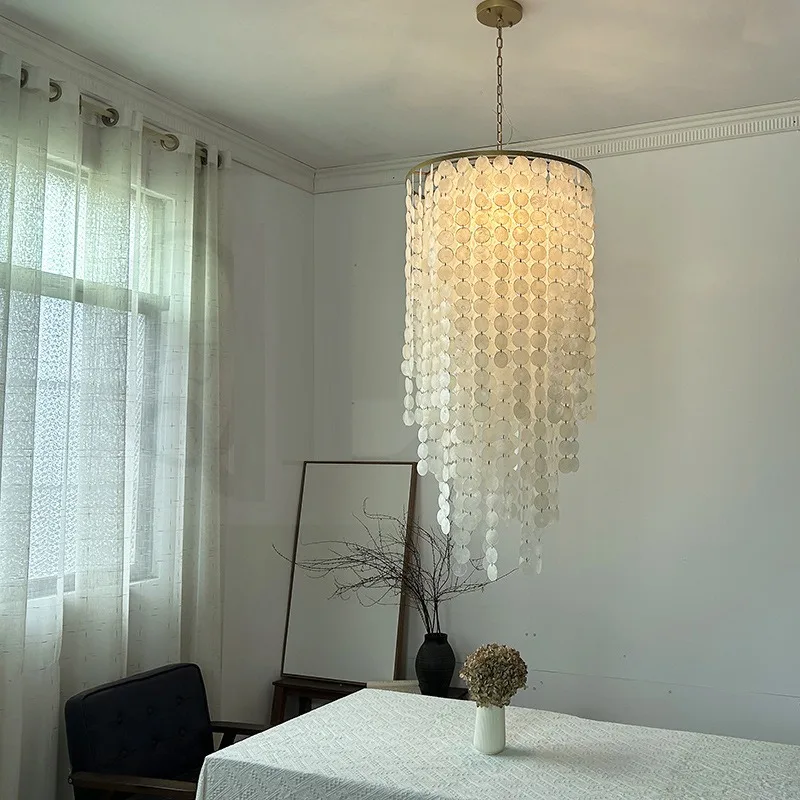 French Shell Chandelier Nordic Living Dining Room Bar Counter Bedroom Ambient Lighting Duplex Staircase Home Decor Pendent Light