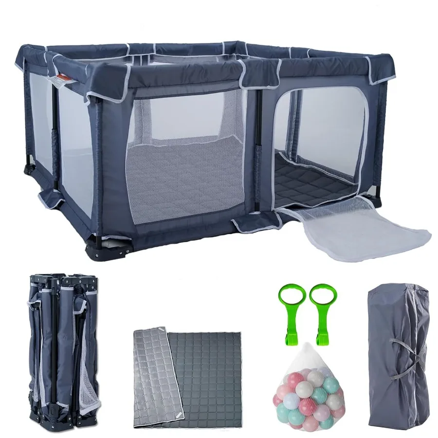 Foldable Baby Playpen 50"X50"Play pen for Babies and Toddlers Portable Playpen Collapsible Indoor and Outdoor Fence with Visibl