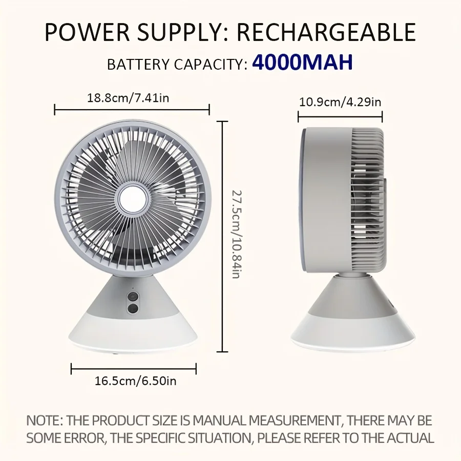 2025 جديد 4000mAh USB مروحة سطح المكتب المحمولة قابل للتعديل الضوء المحيط مناسبة للمنزل والمكتب والسفر في الهواء الطلق هدية الصيف