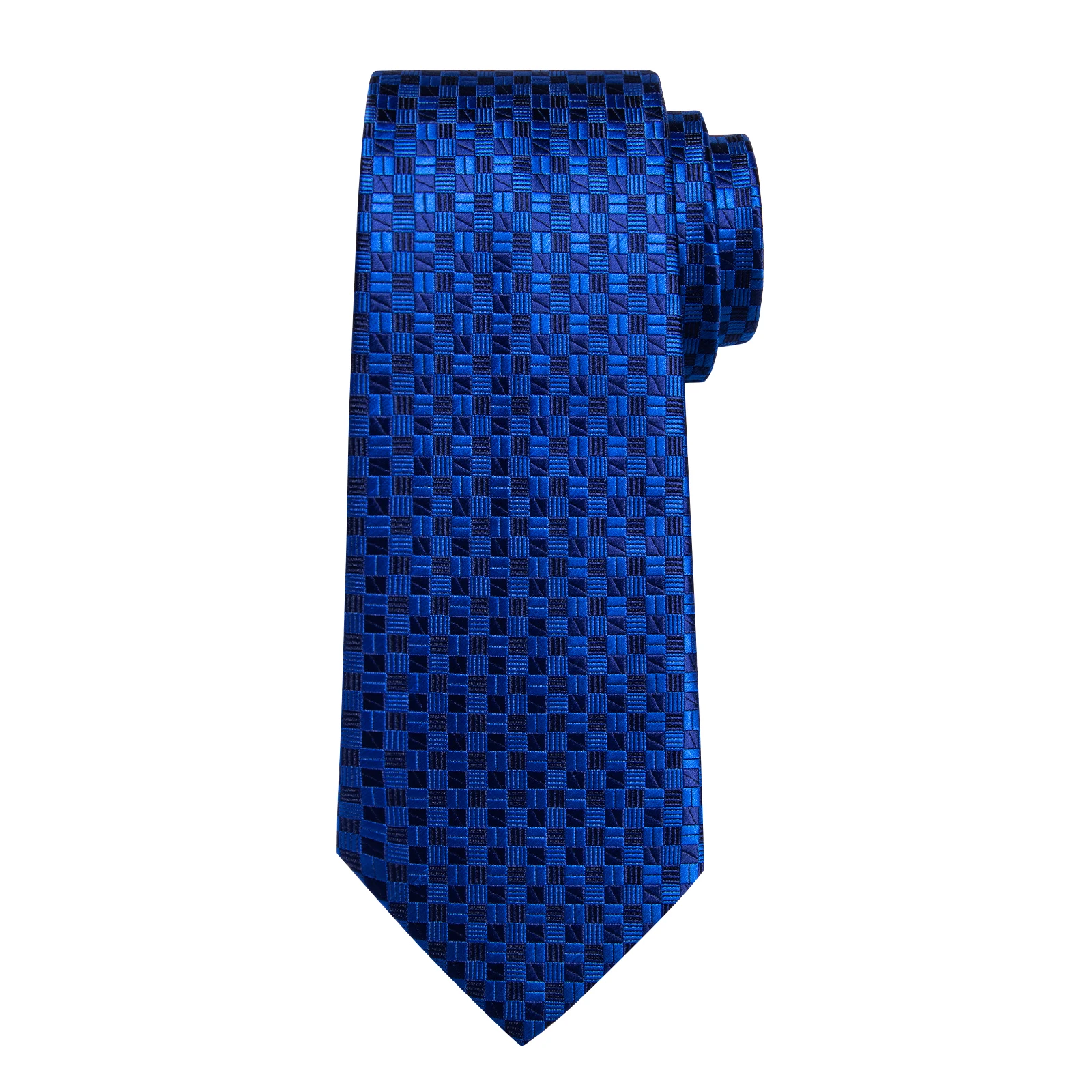 Blue Plaid Men Tie Handkerchief Cufflinks Set Jacquard Necktie for Man Male Wedding Business Ties Formal Dad Husband Gift