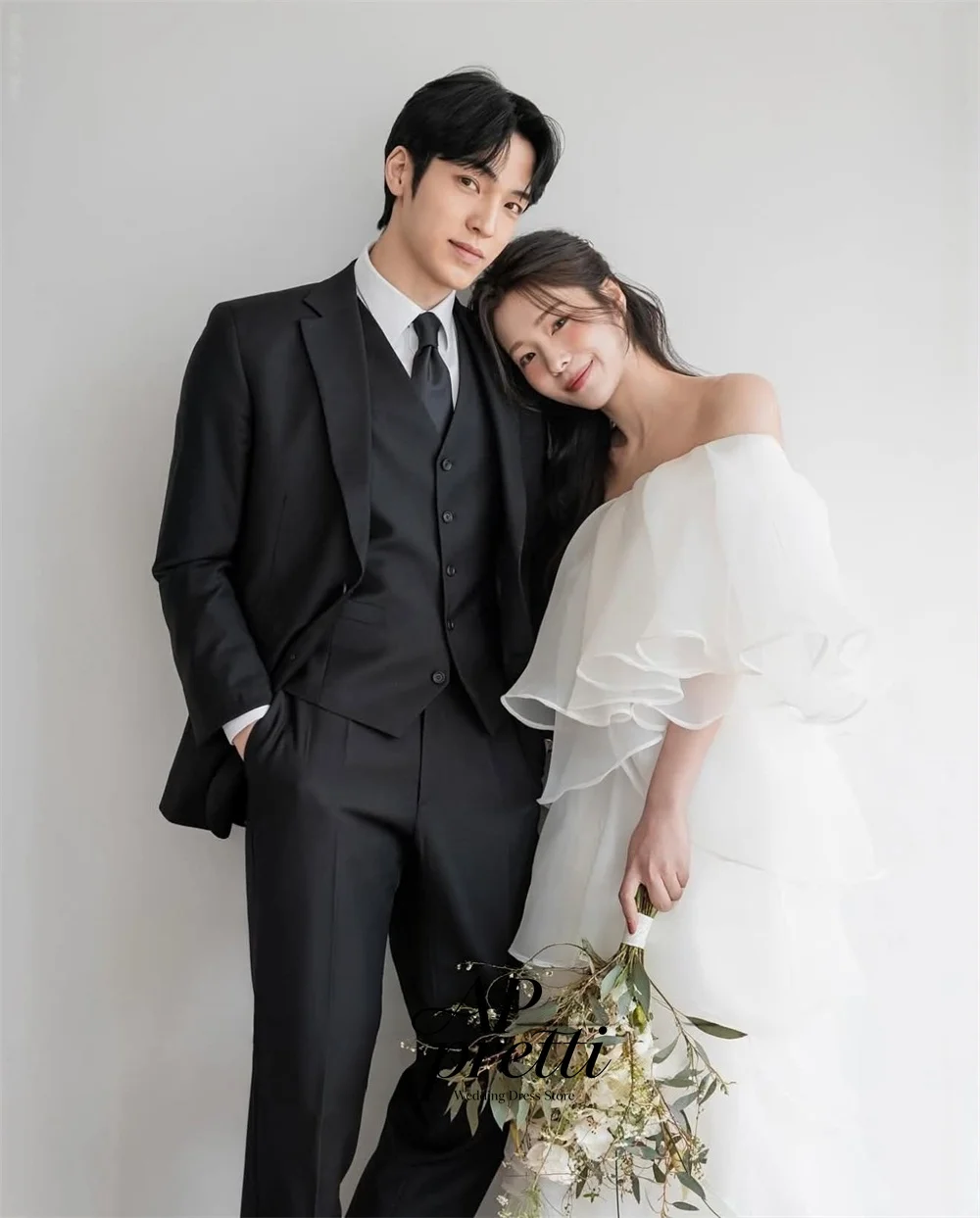 AP pretti Romantic Organza Korea Wedding Dress Photo Shoot Strapless Customized Off the Shoulder Floor-Length Bridal Gown 웨딩드레스