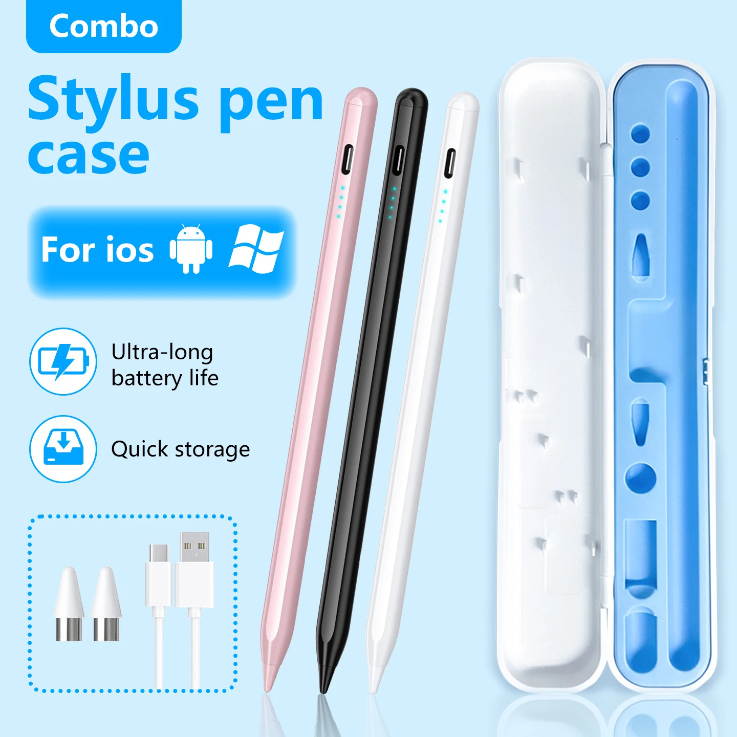 Universal Stylus Pen, Fast Charging, Long Battery Life, Magnetic Side Attachment, Smooth Writing, Compatible with 95% of Tablets