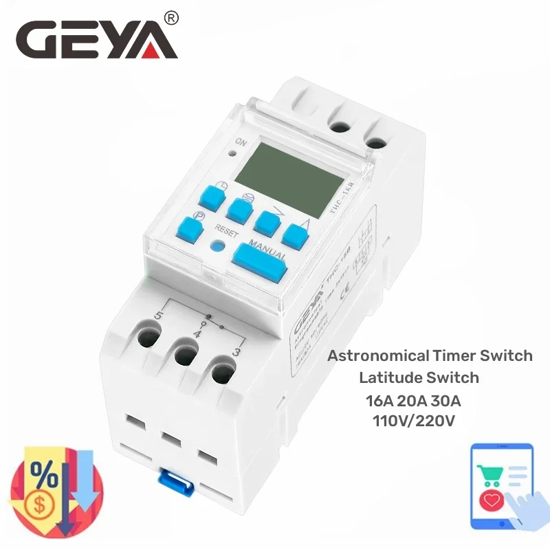 

GEYA Din Rail Astronomical Timer Switch LCD Display 16A 20A 30A Timing Control Latitude Switch 220V