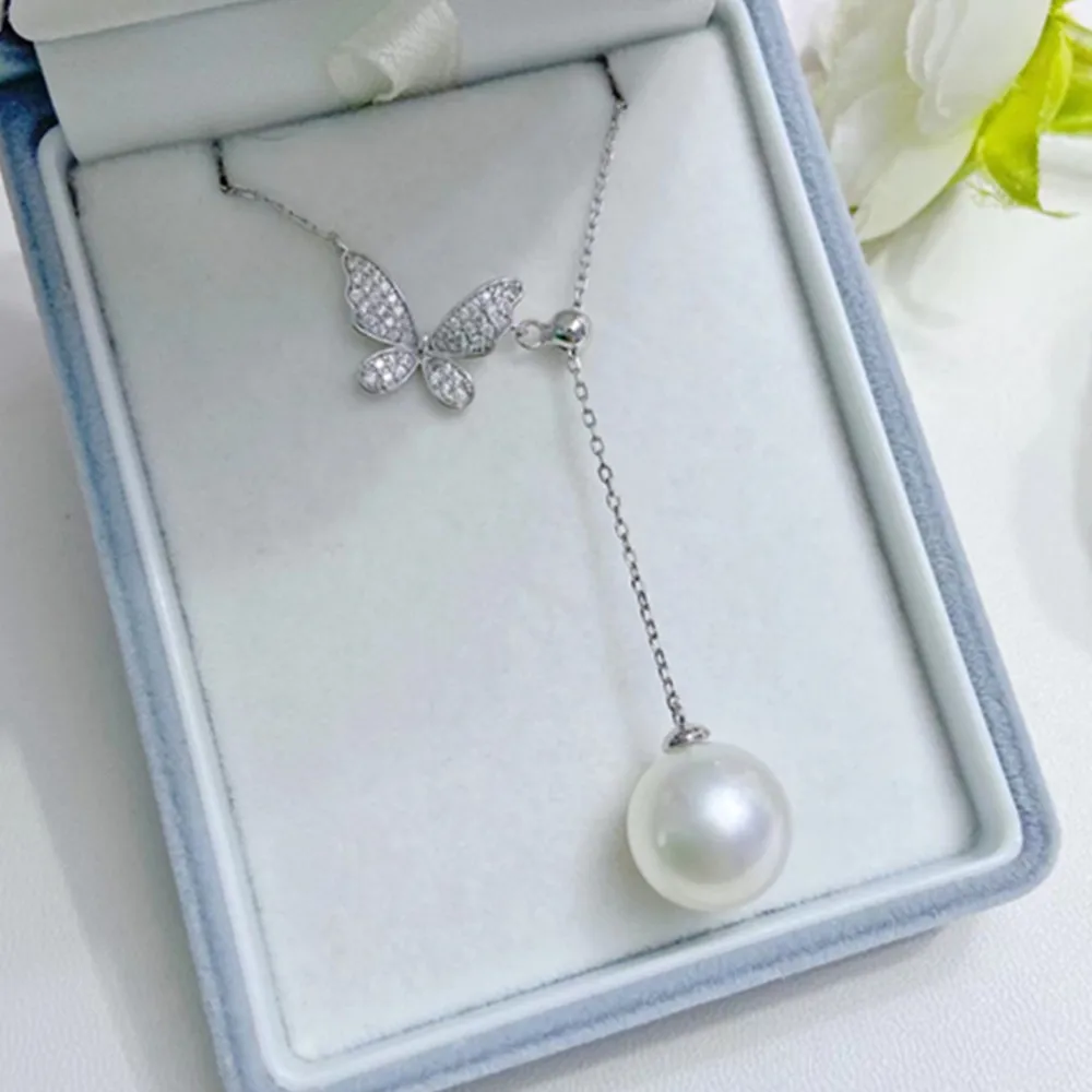 Daily versatile butterfly tears 925s silver collarbone chain tassel adjustable AAA South Sea pearl 8-9mm 9-10mm 10-11mm