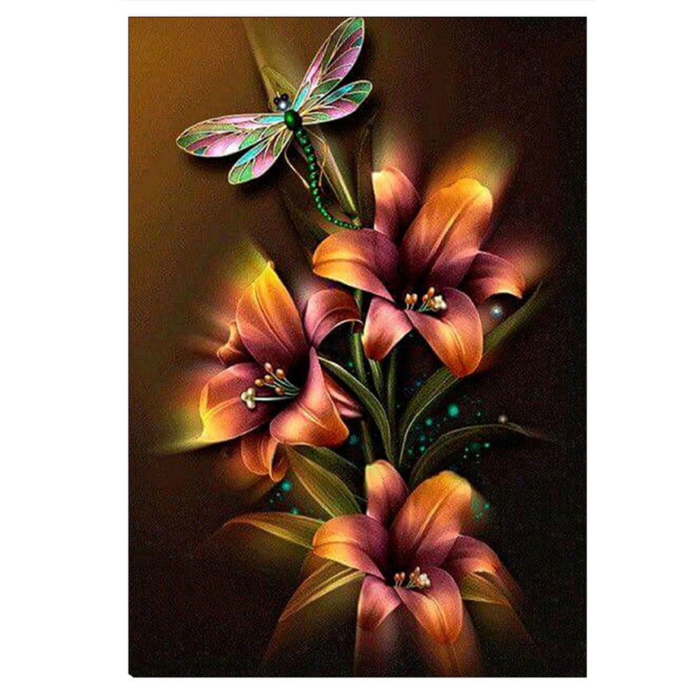 

Flowers Diamond Painting Orchid Dragonfly Crystal Painting 5D DIY Full Round Mosaic Flowers Rose Embroidery Home Decor Wall Art