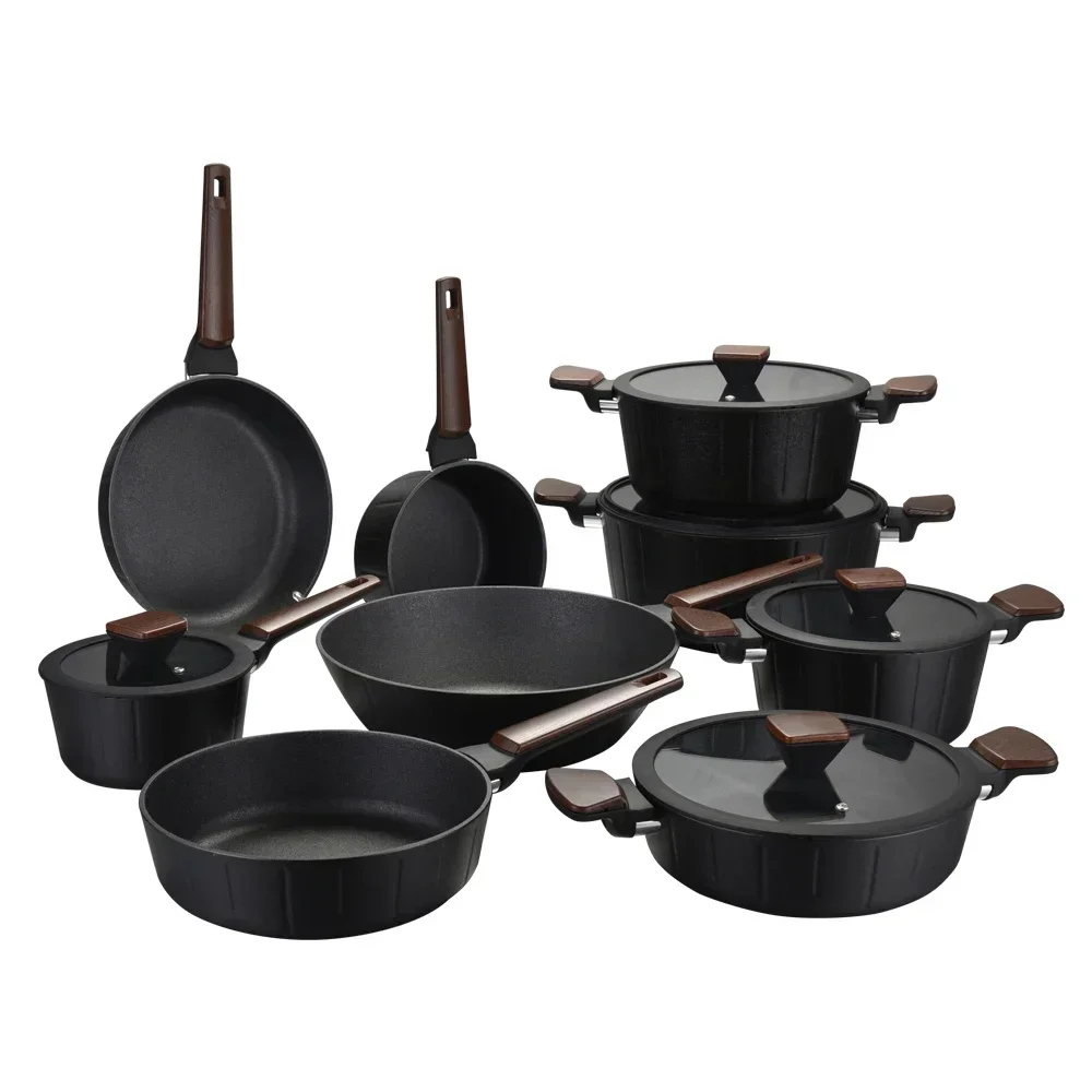 

New Cast Aluminum Nonstick Kitchen Pans Cookware Sets With Glass LidHot Sales Cheap And Fine
