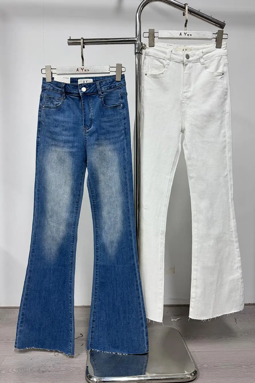 여성 봄 여름 하이 웨스트 스트레치 슬림 플레어 청바지 레이디 streetwear 전체 길이 부츠 컷 스키니 청바지