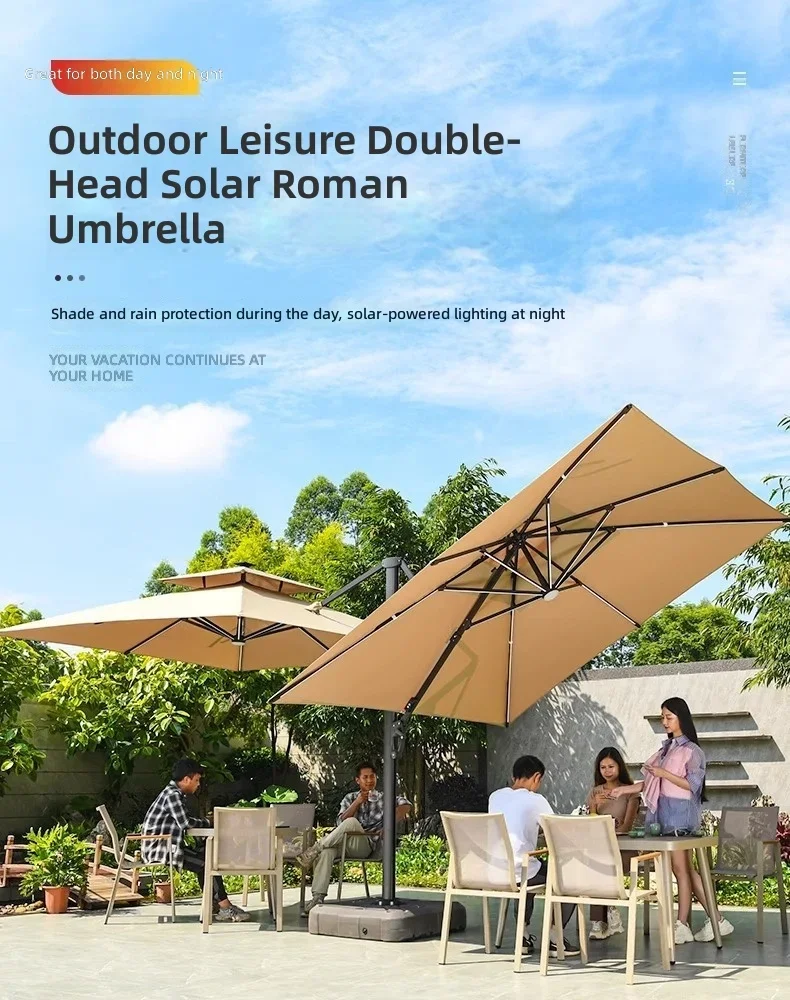 #Outdoor Double Head Roman Umbrella, Patio Garden Sunshade High-End Villa Cafe Parasol, 9.8ft Diameter, UV Protection, Windproof