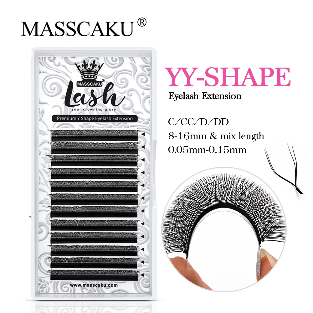 

Wholesale Premium Natural C/D Curl YY-Shaped False Individual 0.05 0.07 Thickness Mink Faux Deep Black Eyelashes Extensions