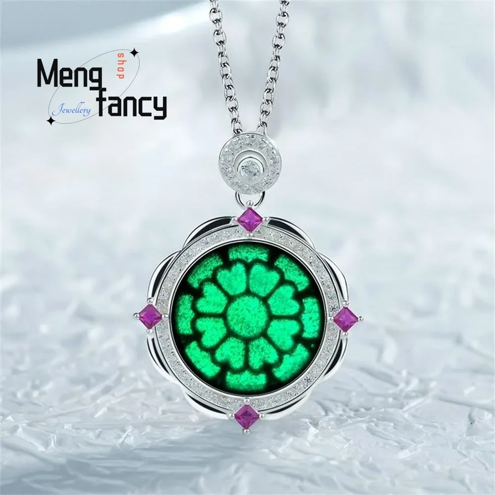 

S925 Silver Inlaid Natural A-goods Jadeite Ink Cui Skeleton Ice Jade Pendant Exquisite Elegant Luxury Quality Fashion Jewelry