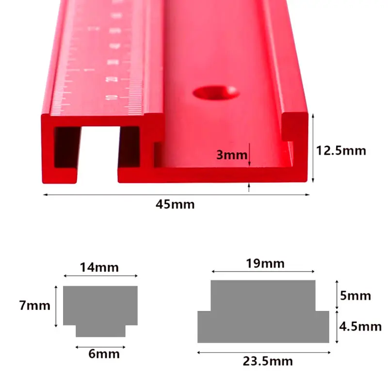 T-Track 45 Chute with Scale Alloy Silver Red T-tracks Slot Miter Track 300mm 40cm 50cm Woodworking Saw Table Workbench DIY Tools