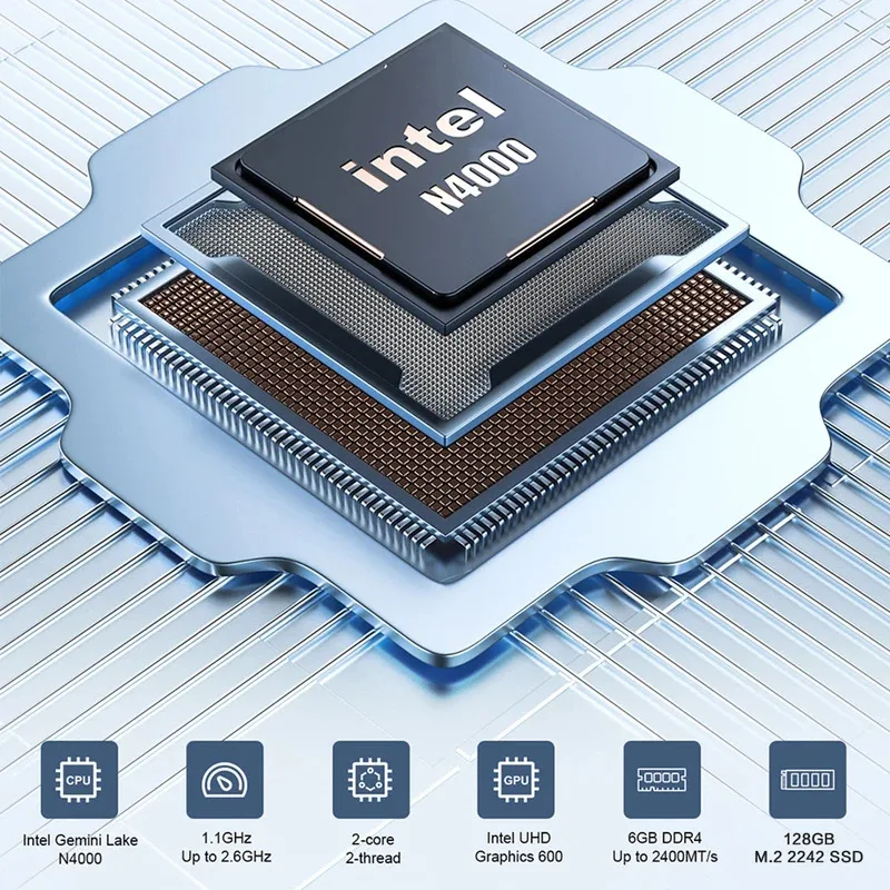 كمبيوتر صغير MLLSE M2 Air Intel Gemini Lake N4000 Intel J3710 Windows 11 6GB RAM 128GB ROM ثنائي النطاق واي فاي بلوتوث USB كمبيوتر صغير