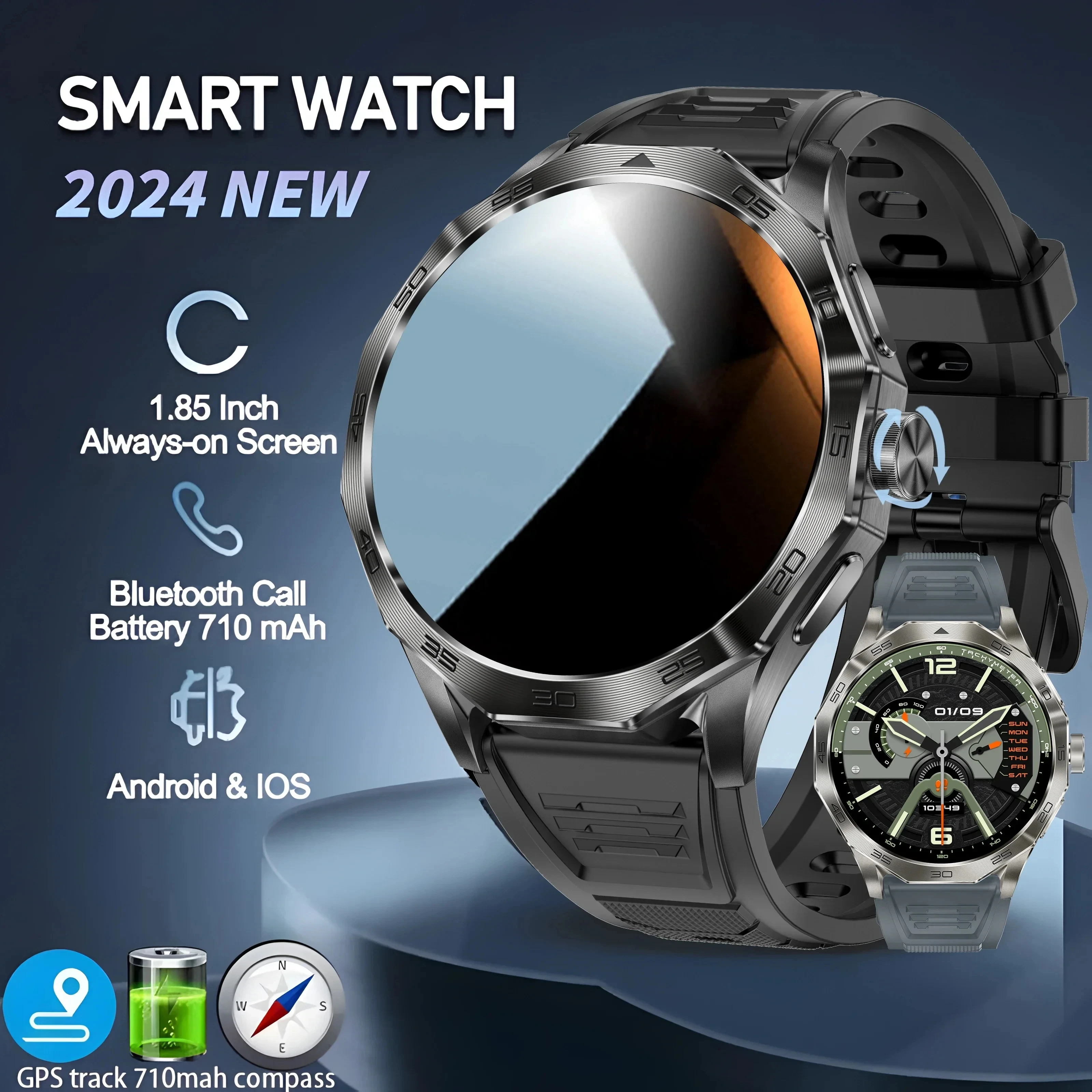 

New Smart Watch Men Custom Dial Health Monitoring Watch Sports Mode Tracking 1.85-Inch Touch Screen lP67 Waterproof Smart Watch