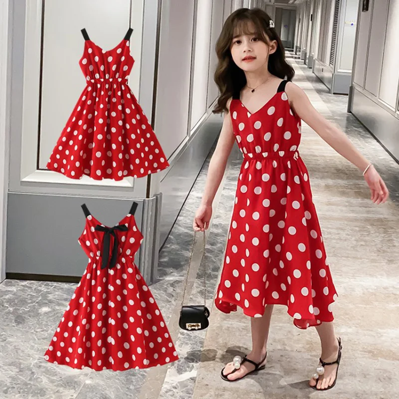 

Dress For Girls Fashion Dot Party Dress Girls Sleeveless Beach Kids Dresses Summer Elegant Kids Dress For Girls 6 8 10 12 Years