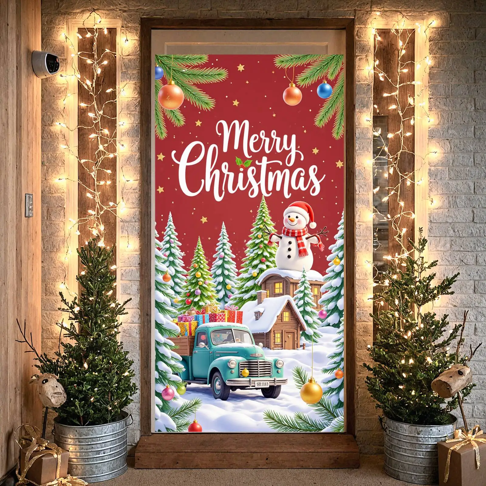 Xmas Party Backdrop Wooden Background Christmas Banner Holiday Celebration Background Christmas Tree Merry Christmas Banner