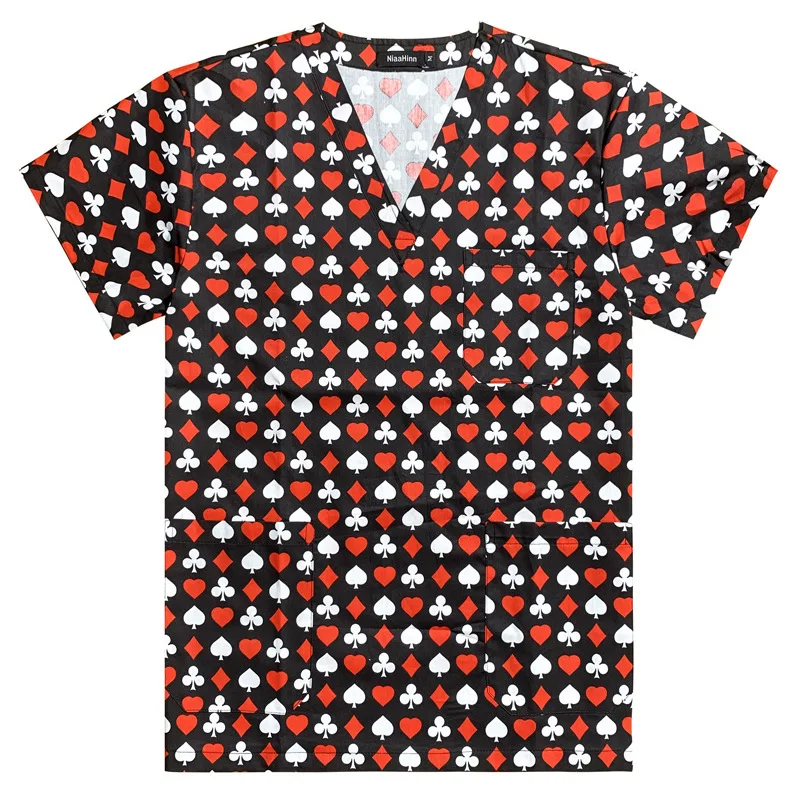 

Футболка с v-образным вырезом и короткими рукавами с мультяшным принтом, униформа медсестры, женский топ, хирургическое платье для мужчин