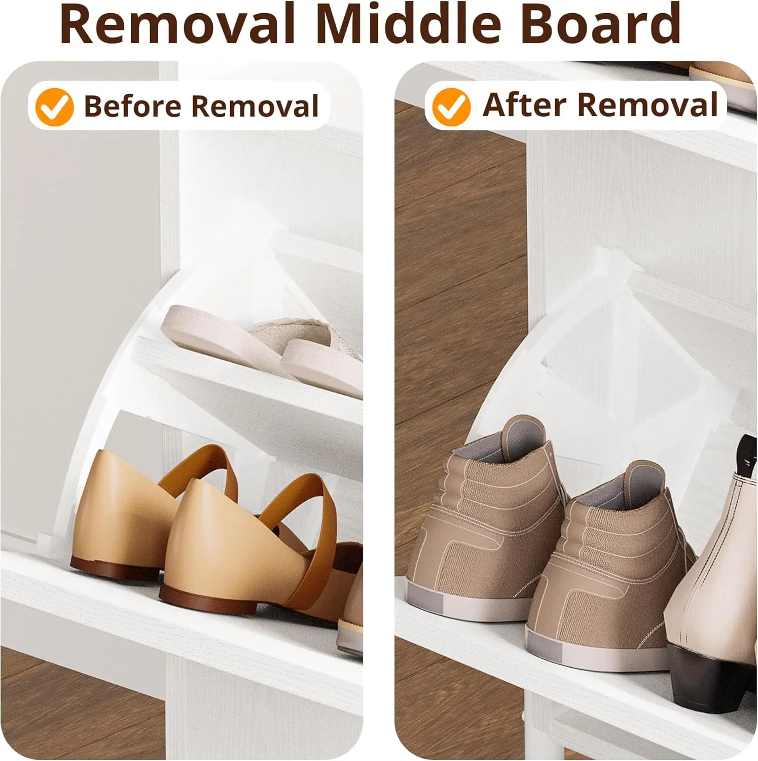 Shoe Cabinet Storage With 2 Flip Drawers, Free Standing Wooden Shoe Storage Organizer Cabinet With Rattan Doors For Entryway,