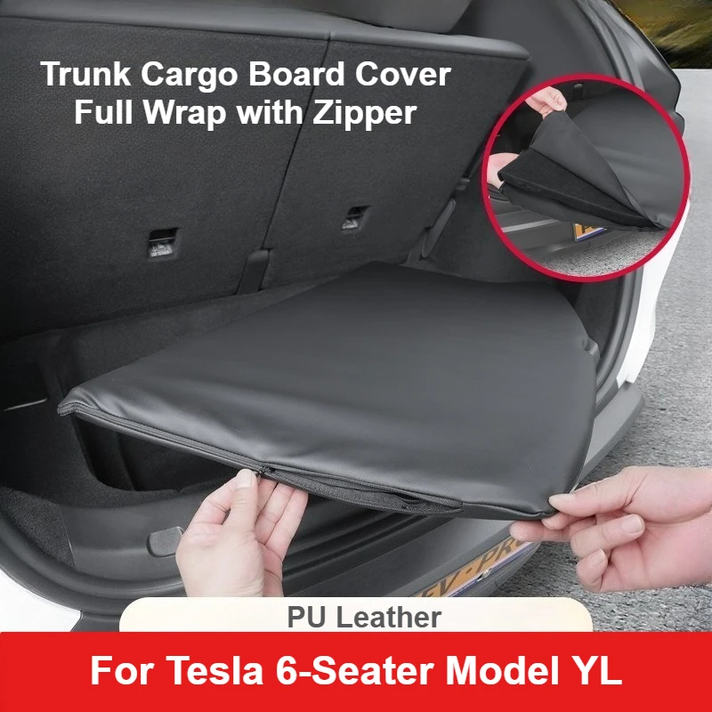 Cargo Cover For Tesla 6-Seater ModelYL YL Trunk PU Leather Skin Sleeve Sueded Protective Pads Zipper‑style Design Fully Wraps