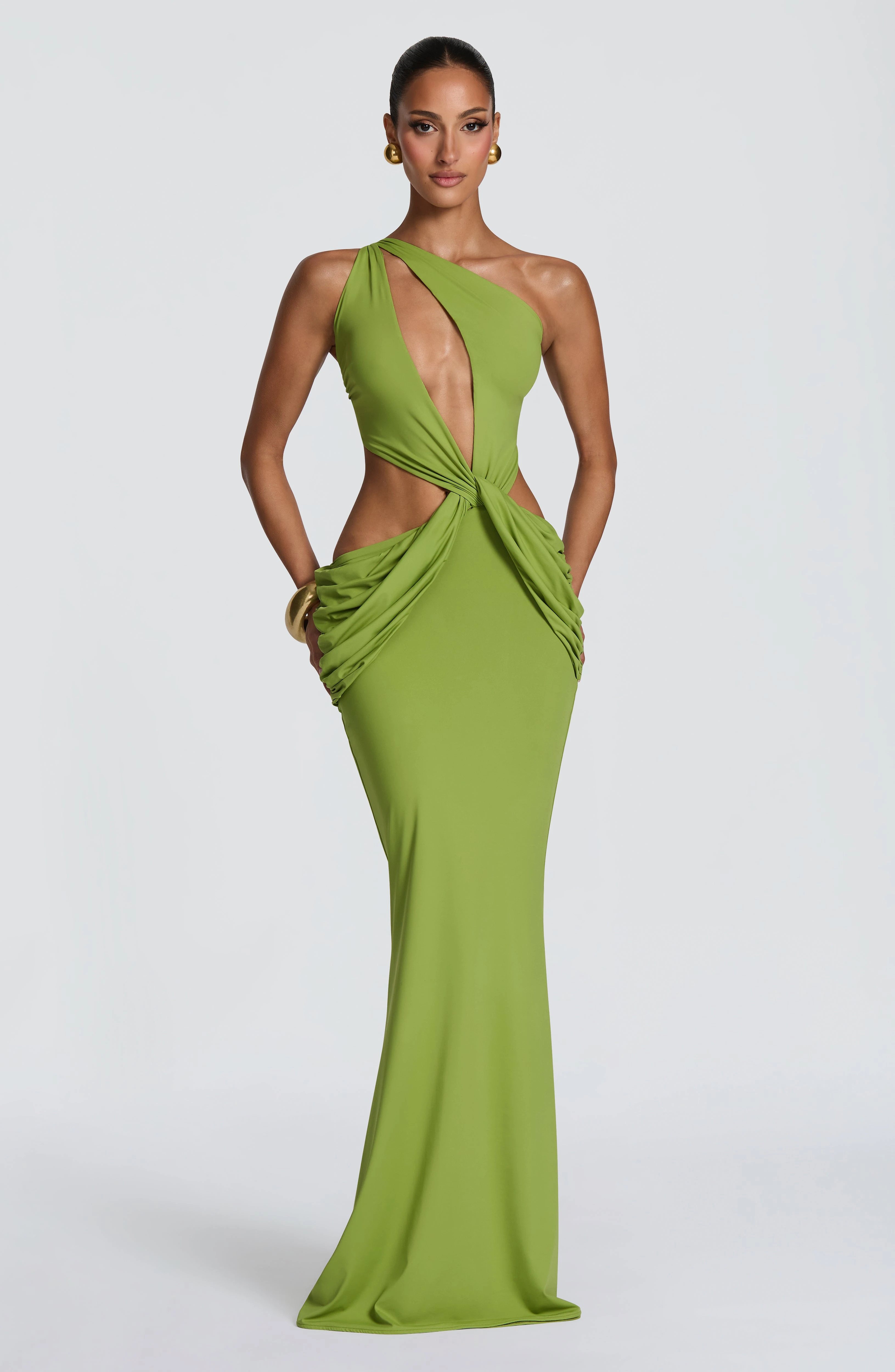 Sexy Asymmetrical One Shoulder Dress Twist Knot Waist Cutout Ruched Mermaid Maxi Gown Nightclub Birthday Party Outfit Vestidos