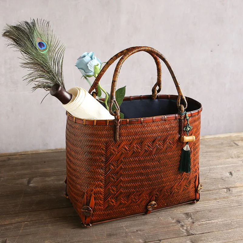 Women's Handbag Hand Woven Bamboo Bags Luxury Summer Beach Straw Bag The Tote Bags Tea Ceremony Storage Basket Designer Handbags