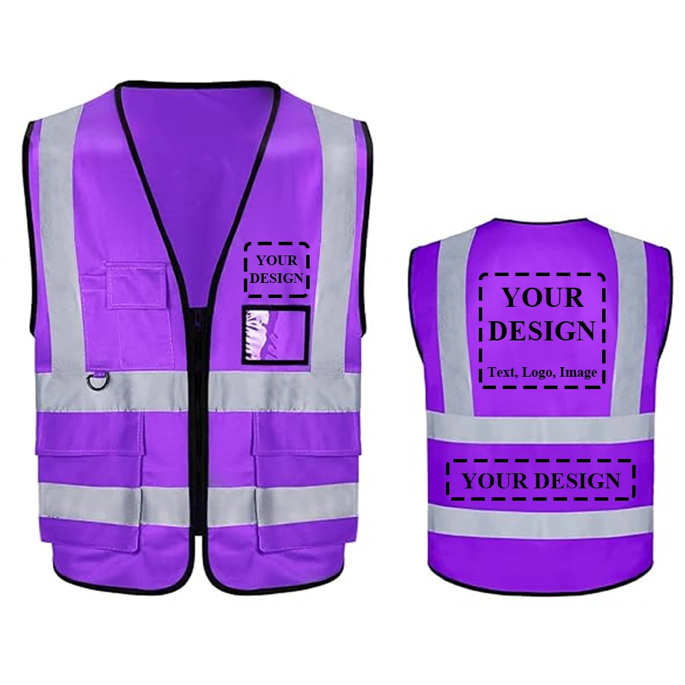 Purple Reflective Safety Vest for Men Women Hi Vis Workwear Construction Security-protection High Visibility Working Clothes