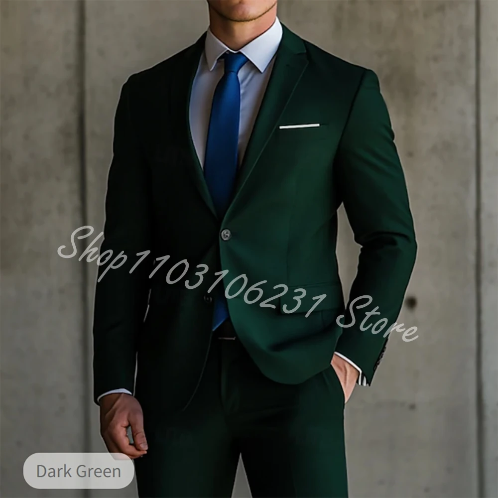 

Dark Green Men's Wedding Business Suits Fashion Formal Standard Fit 2 Piece Suits Peaked Lapel Jacket Pants Trajes De Hombre