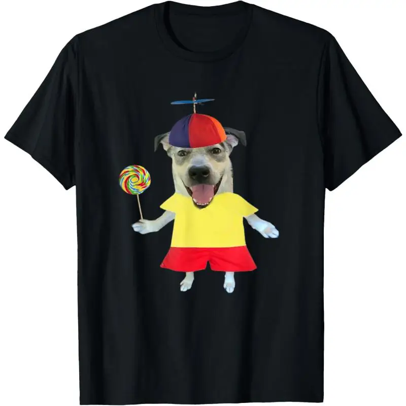 

Funny Dog T-Shirt, Cute Dog Graphic Tee, Humorous Propeller Hat Dog Print, Lollipop Animal Lover Gift, Funny Pet Owner Top