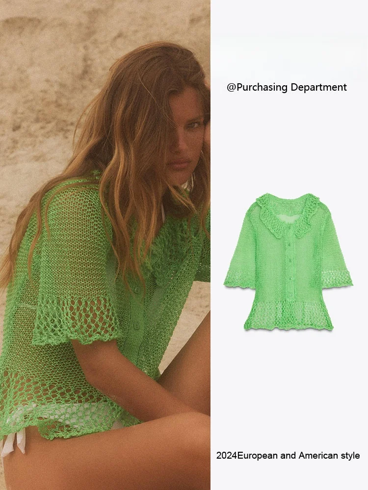 

Модная вязаная куртка с вырезами и отложным воротником, женская, новинка, летняя верхняя одежда, цветная, для повседневной носки