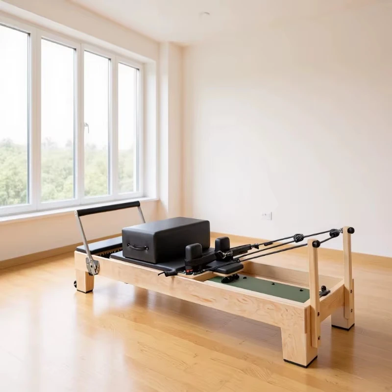 New Upgrade Hardwood Frame Pilates Reformer, Long Box, Smooth Track, Resistance Straps & Stable Legs for Home Fitness