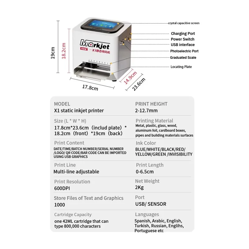 Willita Electric 12.7mm Small Desktop Static Inkjet Printer for High Productivity Printing Dates Logos Batch Numbers Portable view 6