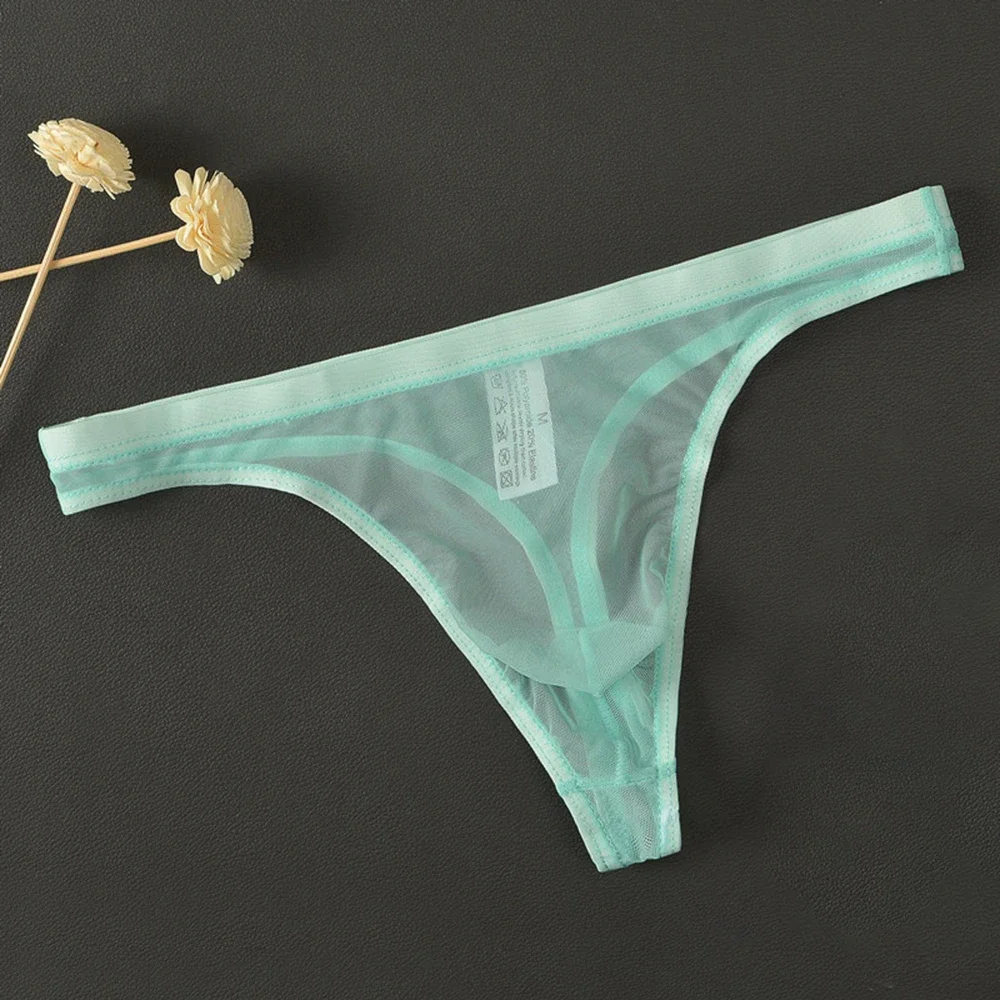 Men's Sexy Underwear Breathable T-Back Thongs G-Strings Tangas Mesh Thong See Through Underpant Low Rise Lingerie Male Panties