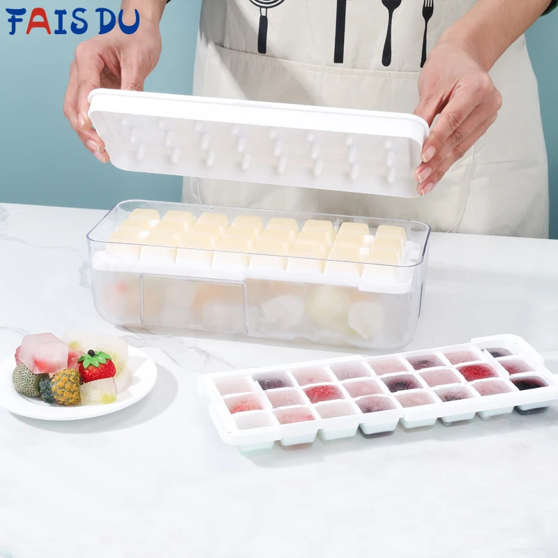 

FAIS DU Press Type Silicone Ice Cube Maker 2 In 1 Ice Tray Ball Storage Container Box With Lid Ice Cube Mold Bar Party Kitchen