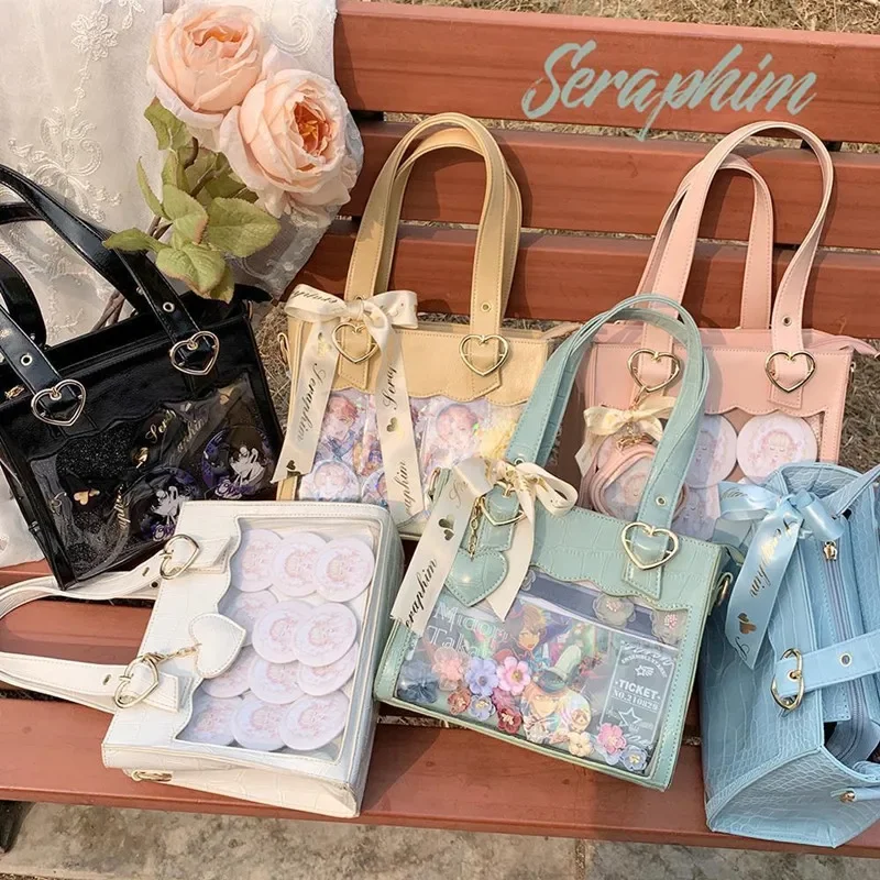 Bolsos Kawaii Ita para Mujer, bandoleras cruzadas de estilo japonés, Harajuku, Lolita, con cinta, PU, corazón dulce