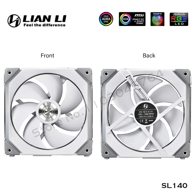 LIAN LI UNI Fan SL140 V1 مروحة مشعاع تبريد المياه للكمبيوتر المعياري 140 مم، تحكم PWM بدون كابل 5 فولت ARGB أسود أبيض، 2 قطعة/الحزمة