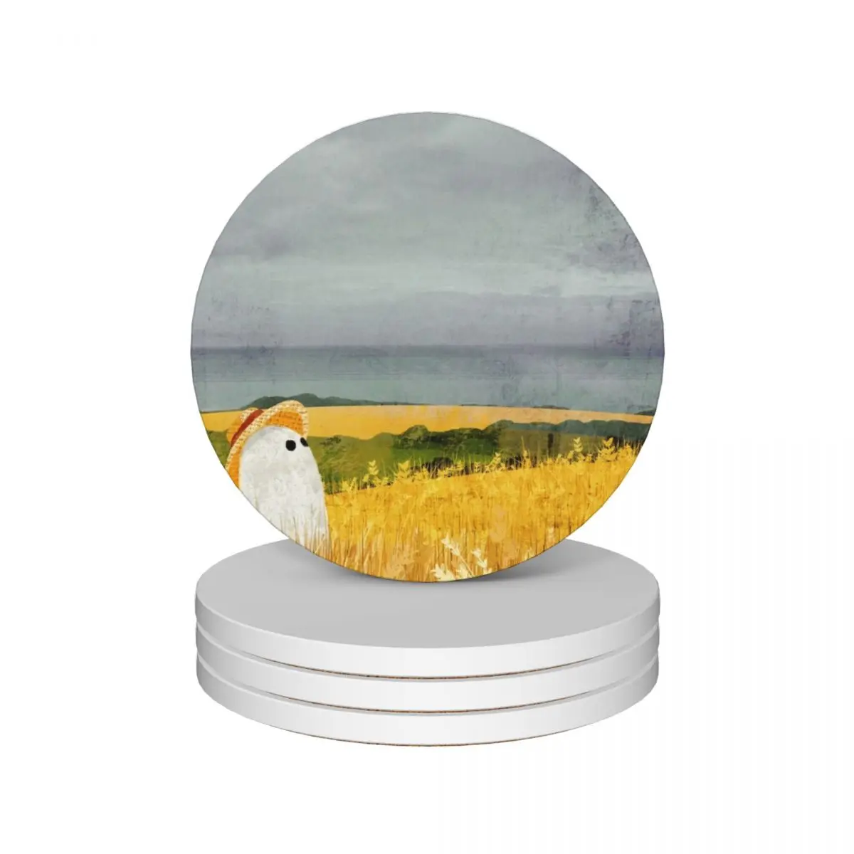 

There's A Ghost in the Wheat field again... Ceramic Coasters (Set of 4) for drinks aesthetic for table cute kitchen Coasters