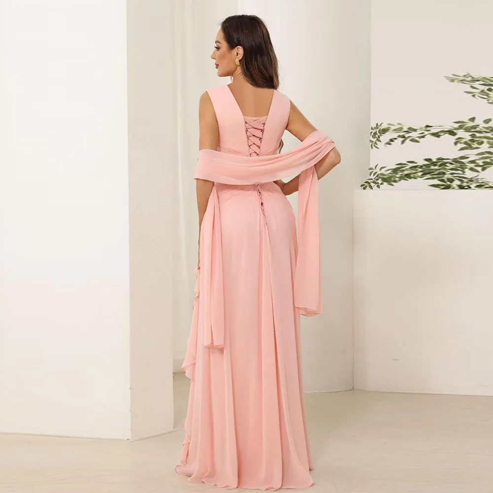 Exquisitos vestidos de gasa para madre de la novia para boda, vestido Formal largo sin mangas con apliques fruncidos, personalizado 2025