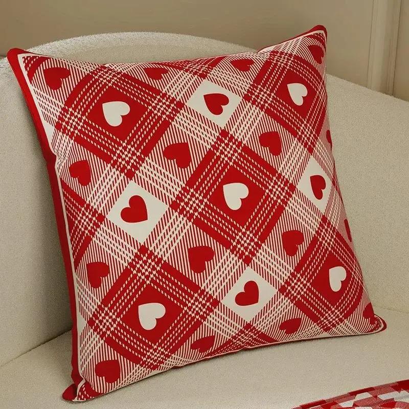 Christmas Throw Pillow Cover Red Plaid Heart Polka Dot Decorative Cushion Case Festive Holiday Sofa Pillowcase Home Decor