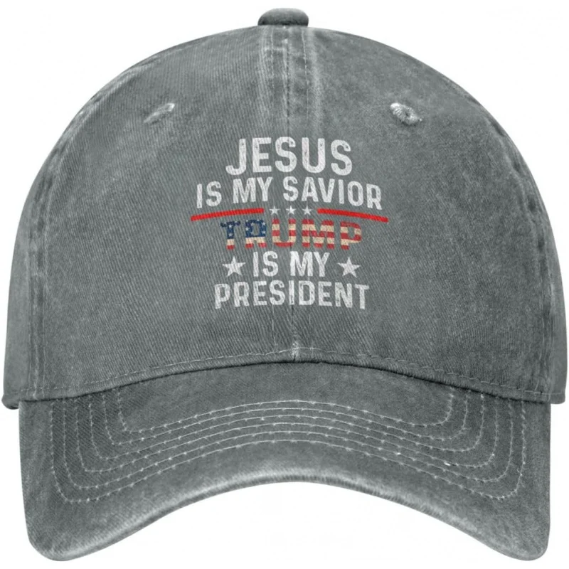 

2025 Jesus is My Savior Trump is My President Hat Men Dad Hat Adjustable