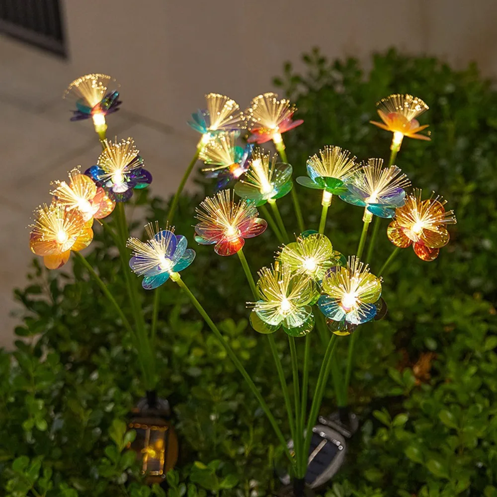 6Head Solar Double-Layer Fiber Optic Flower Stake Lights, Outdoor Waterproof LED Channel Lights, Courtyard Lawn Path Decoration